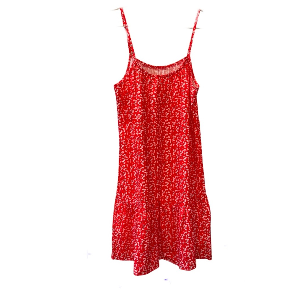 Red White Floral Print Mini Sundress Spaghetti Strap Size M
